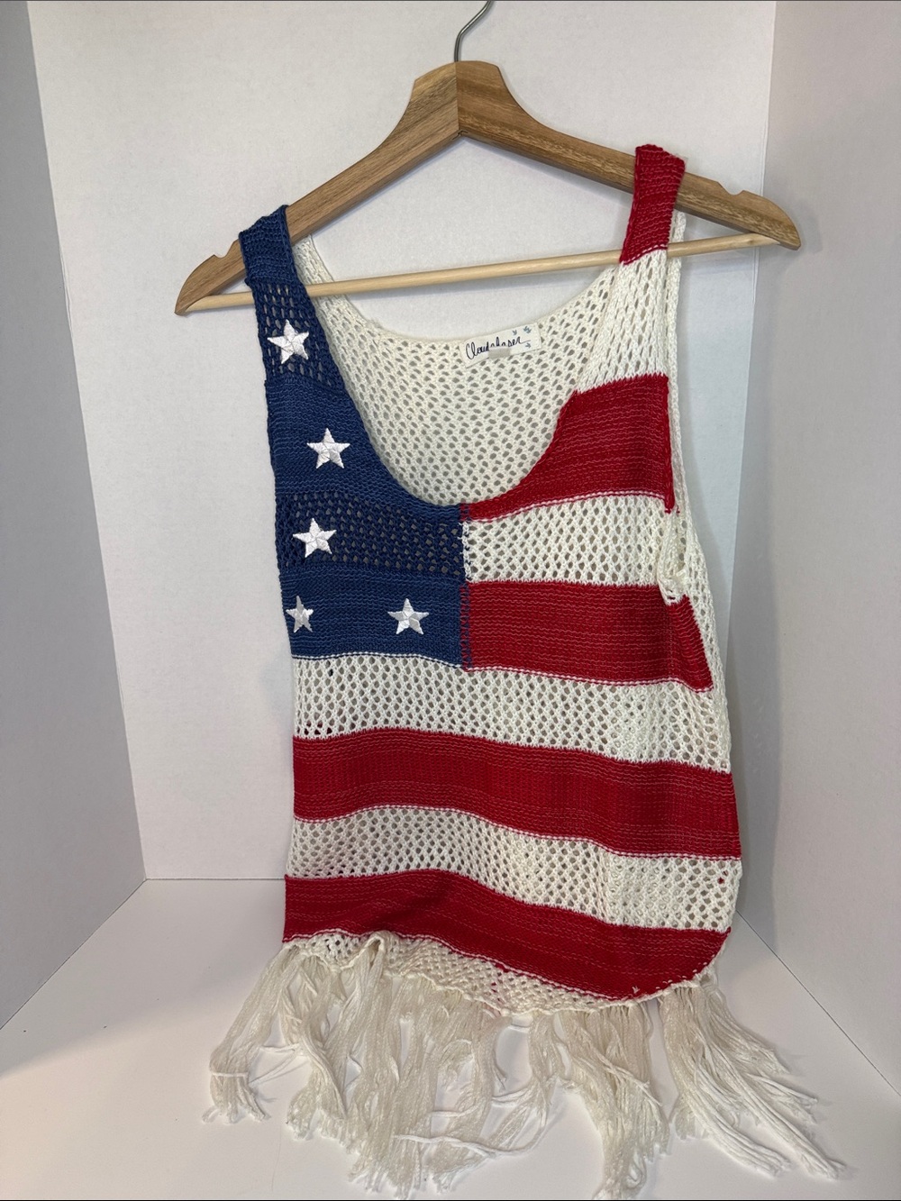 Cloud Chaser Crochet American Flag Tank Top - White Red Blue